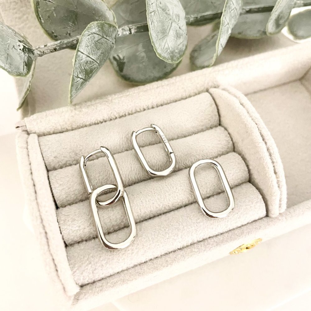 925 Sterling Silver Link Earrings Dangle Chain Earrings Minimalist Earrings - Picture 4 of 8
